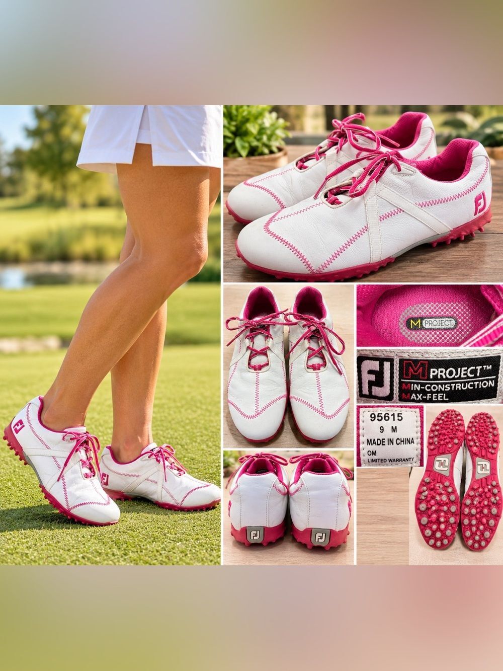 FootJoy M Project Women’s Golf Shoes 9M White Pink Spikeless 95615. Activewear